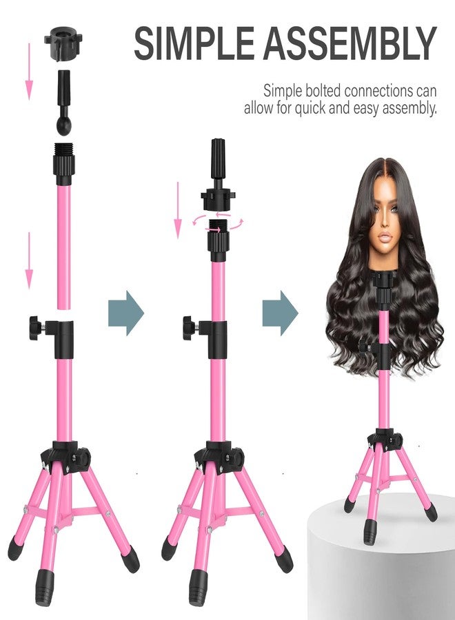 AliLeader 25 Inch Mannequin Head Stand Tripod for Mannequin Head Wig Stand Tripod Wig Head Stand for Training Heads and Canvas Block Head (Mannequin Head Not Included,Pink) - Image 3